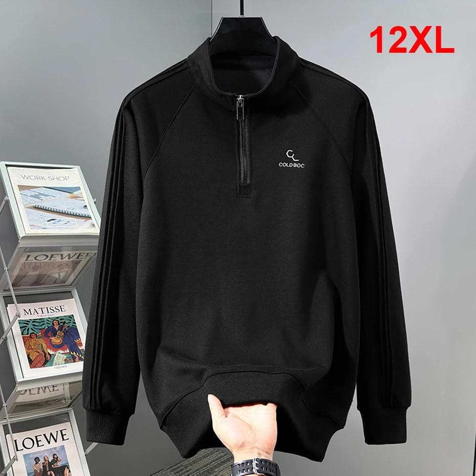 

12XL Plus Size Sweatshirts Men Fashion Casual Half Zipper Sweatshirts Spring Autumn Stand-up Collar Pullover Male Big Size 12XL