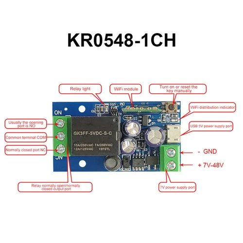 Imagen 2 del producto Ewelink-Módulo de relé inteligente inalámbrico, interruptor de encendido y apagado remoto para Control de acceso, WiFi, USB, 5v, DC7-48V