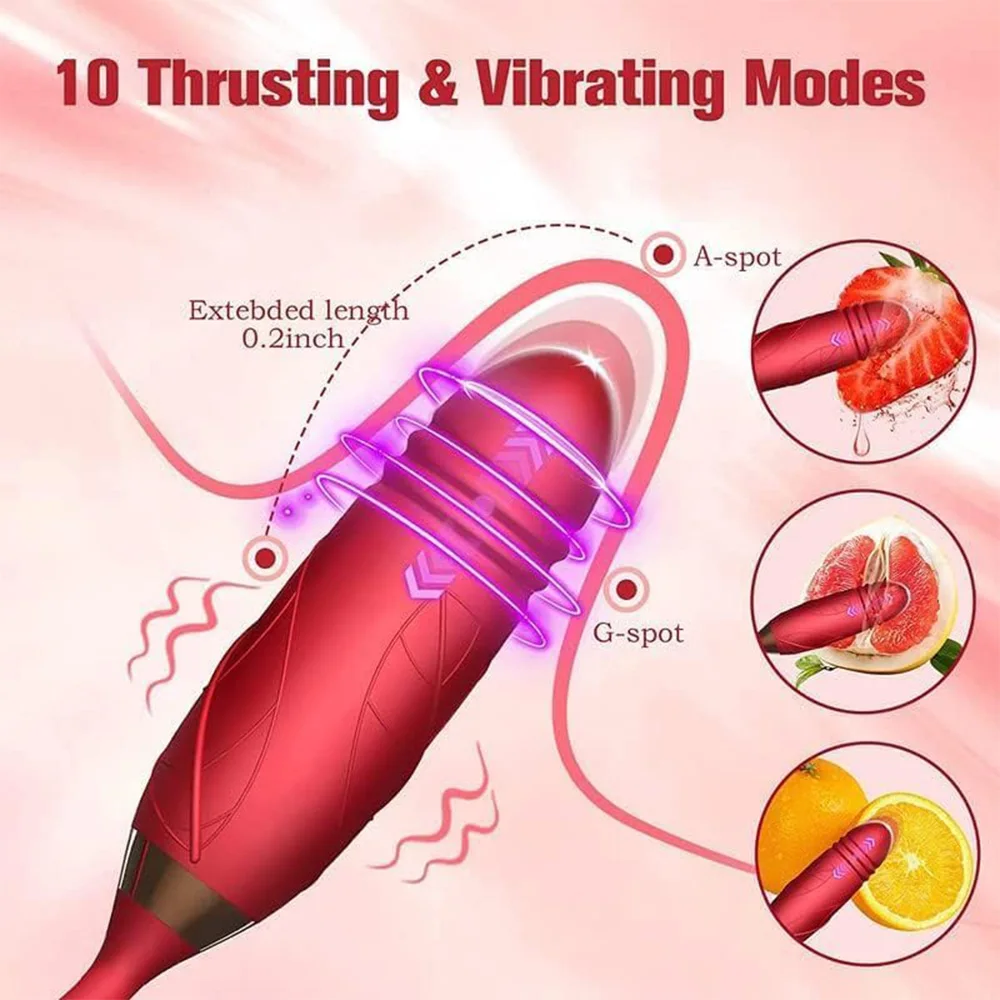 3-in-1 female masturbation rose sex toy Clit Clintoris G-point thrust Dildo oral sex vibrator G-point stimulation licking erotic