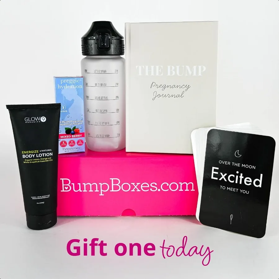 Bump Boxes 1st Trimester Pregnancy Gifts for Expecting Moms with Water Bottle Journal Lotion and Milestone Cards Gift for Mothe