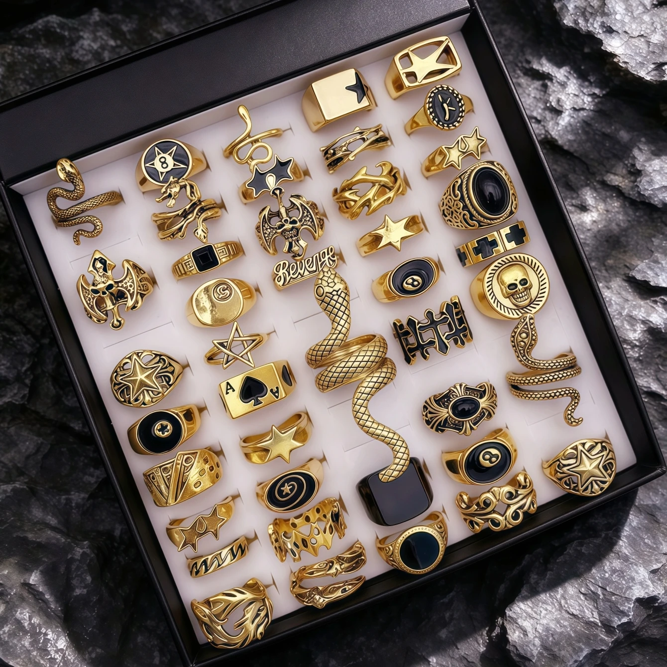 8/15/25/50Pieces Vintage Punk Skull Claw Snake Rings Set For Women Men Mix Style Gothic Retro Halloween Jewelry Party Gifts