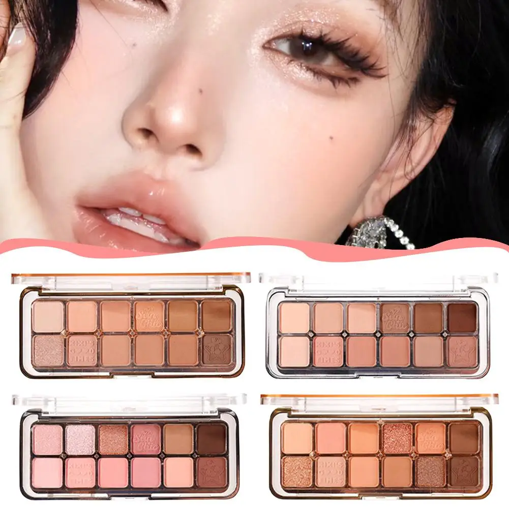 Misty Muse Paleta de sombras de 12 cores, brilho brilhante, iluminador fosco, blush, paleta de maquiagem multifuncional para mulheres
