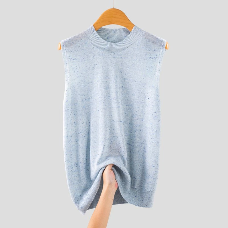 

Autumn women's Australian wool pullover sleeveless semi high neck knitted sweater loose high-quality floral yarn warm top