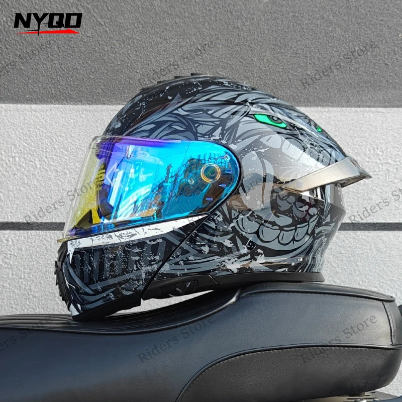 Men Women Flip Up Motorcycle Helmet Dual Lens 3C Certified All Season Bluetooth Modular Moto Full Half Helmet