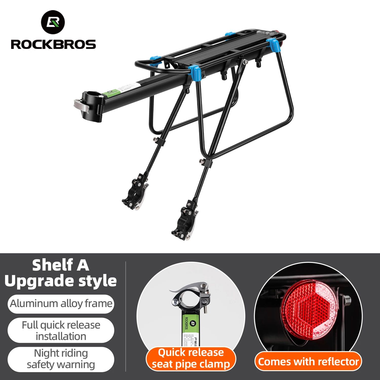 ROCKBROS Fahrradträger Aluminiumlegierung MTB Fahrradträger Halter Gepäckträger Kofferraum Abnehmbarer Fahrrad-Heckregalhalter