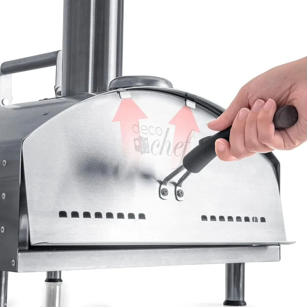 Outdoor Pizza Oven With 2-in-1 Pizza and Grill Oven Functionality Dough Scraper Portable 3-Layer Stainless Steel Construction