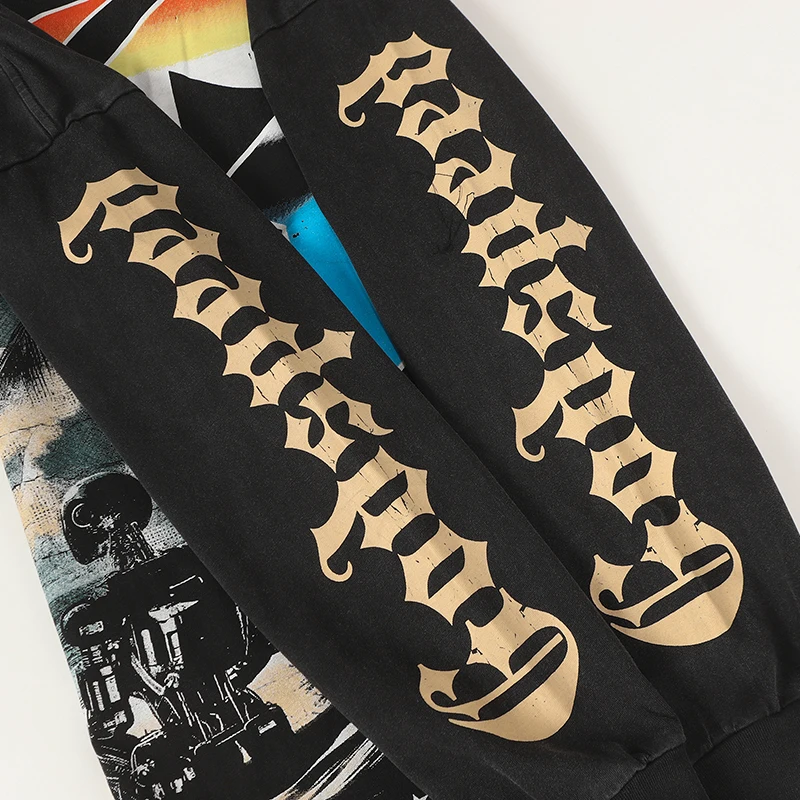 2025 خريف شتاء جديد Godspeed تي شيرت طويل الأكمام شاطئ البحر عرض طباعة الرجال الرجعية الهيب هوب الجمجمة غسلها تفعل القديمة تي شيرت #6