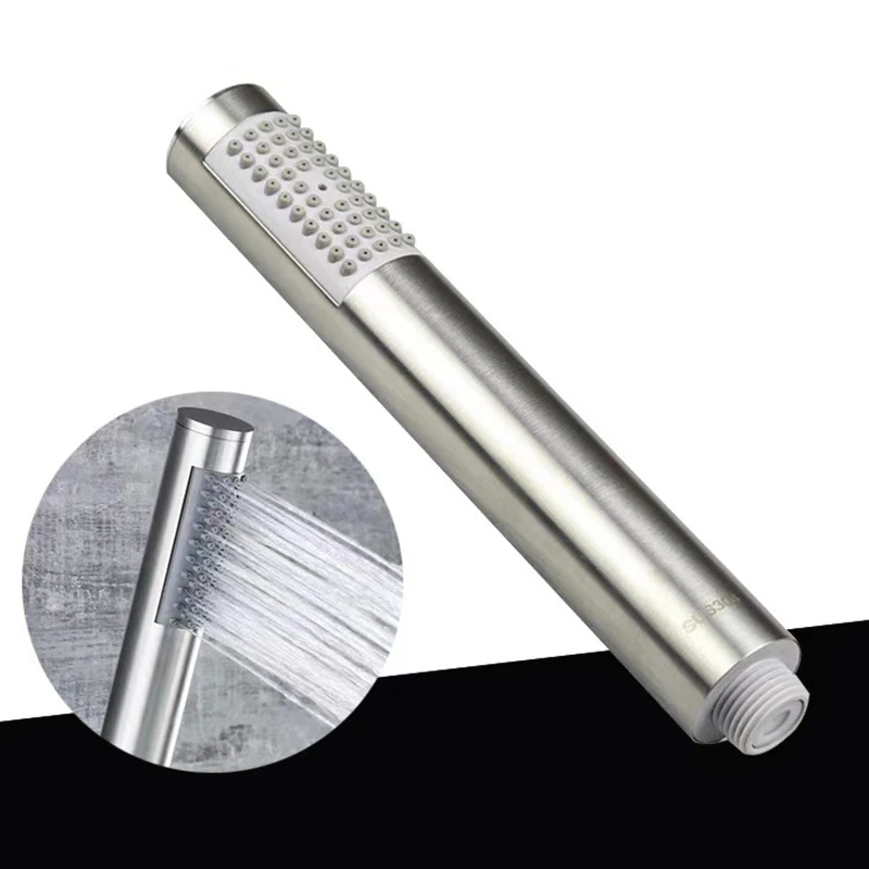 C 1PC new Stainless Steel Cylindrical Handheld Booster Shower Head Hotel Home Bathroom Universal Shower Head Set