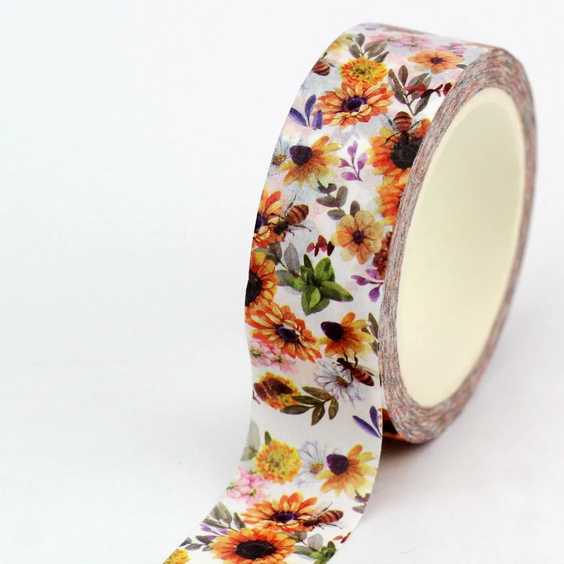 NEW 1PC 10M Decor Sunflowers Bees Pine Nuts Plants Washi Tape for Scrapbooking Masking Tape  Journaling Kawaii Papeleria