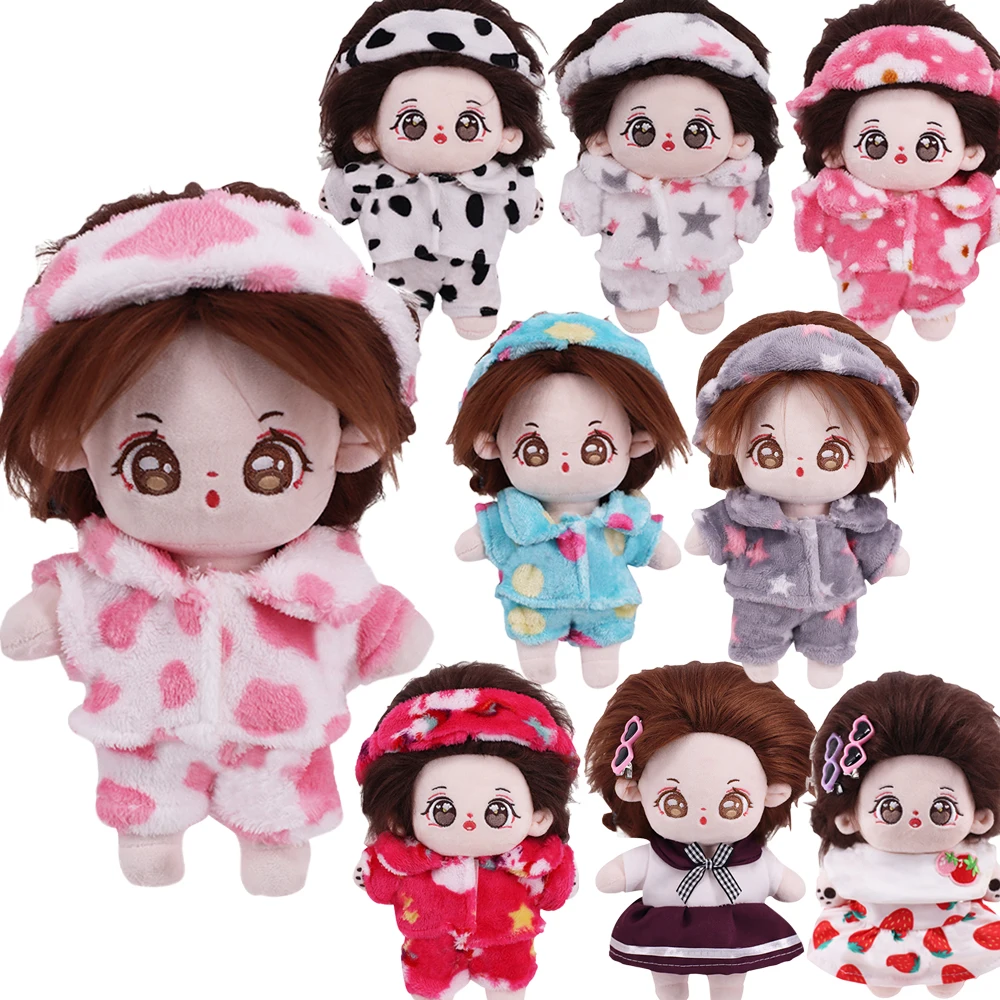 Poppenkleertjes voor 20 cm Kpop knuffel 3-delige pluche set hoofdband + top + broek, mooie rok Idool popaccessoires, meisje verjaardagscadeau speelgoed