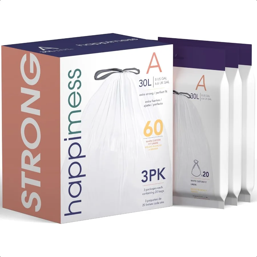 

HPM3000AWHITE 7,9 галлона кухонные мешки для мусора на шнурке, вкладыш для мусорного бака, белый, 60 шт., 3 упаковки по 20 вкладышей