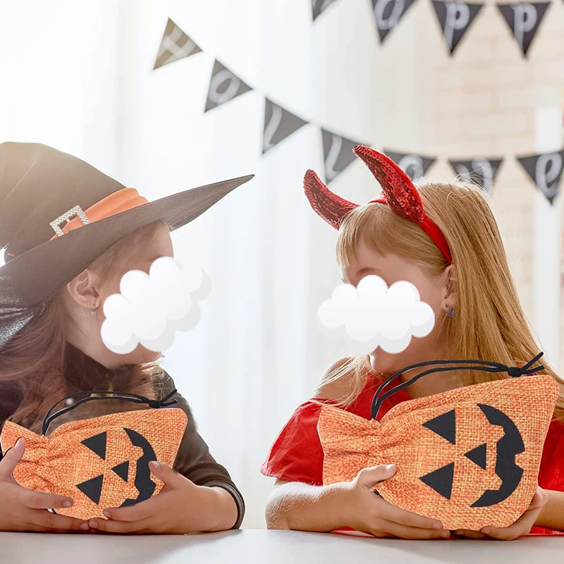 Burlap Halloween Pumpkin Pattern Drawstring Bag, Drawstring Storage Bag, Suitable For Halloween Party Gifts