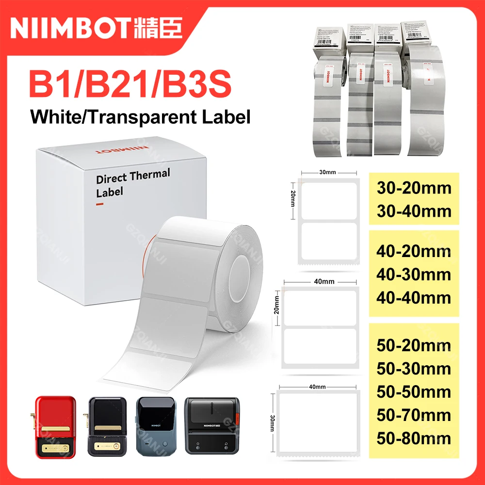 Niimbot B1 B21 Labels Paper B3S Label Maker Sticker Self-adhesive Waterproof Thermal Sticker Label NIIMBOT  White Labels 20-50mm