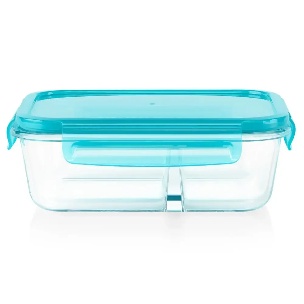 Glass Food Storage Container with Divided Compartments  Quality Glass Secure Lid Stain-Resistant Microwave/Dishwasher Safe