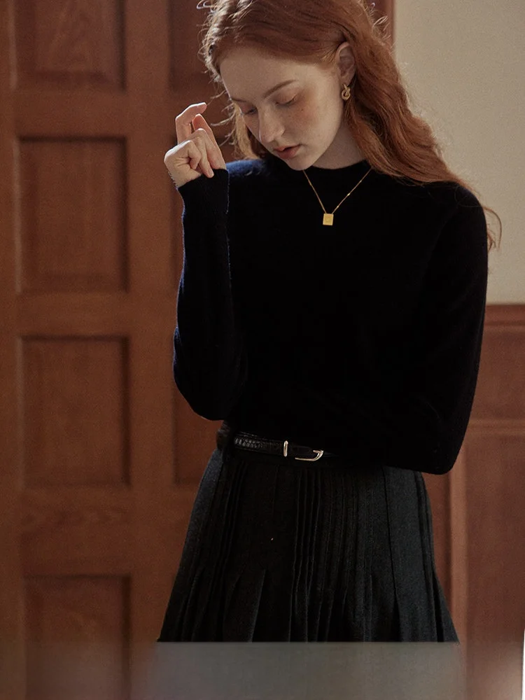 

Cpaia Sl: Винтажный цельный свитер из 100% шерсти для женщин, простой вязаный джемпер для повседневной носки, приталенный, с длинным рукавом