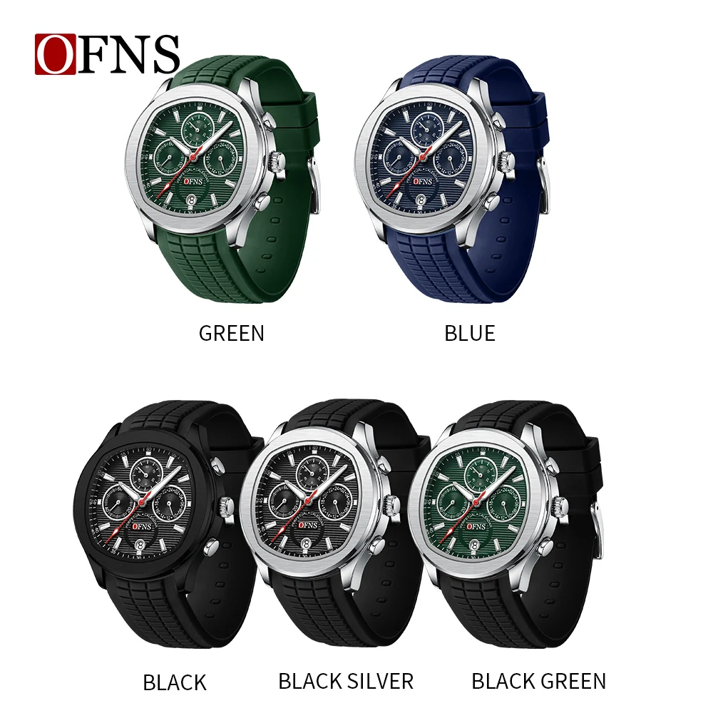 OFNS 8019 Man Calendar Watch High Quality Waterproof Chronograph Men\'s Wristwatch 2024 Silicone Men Quartz Watches Casual Clock