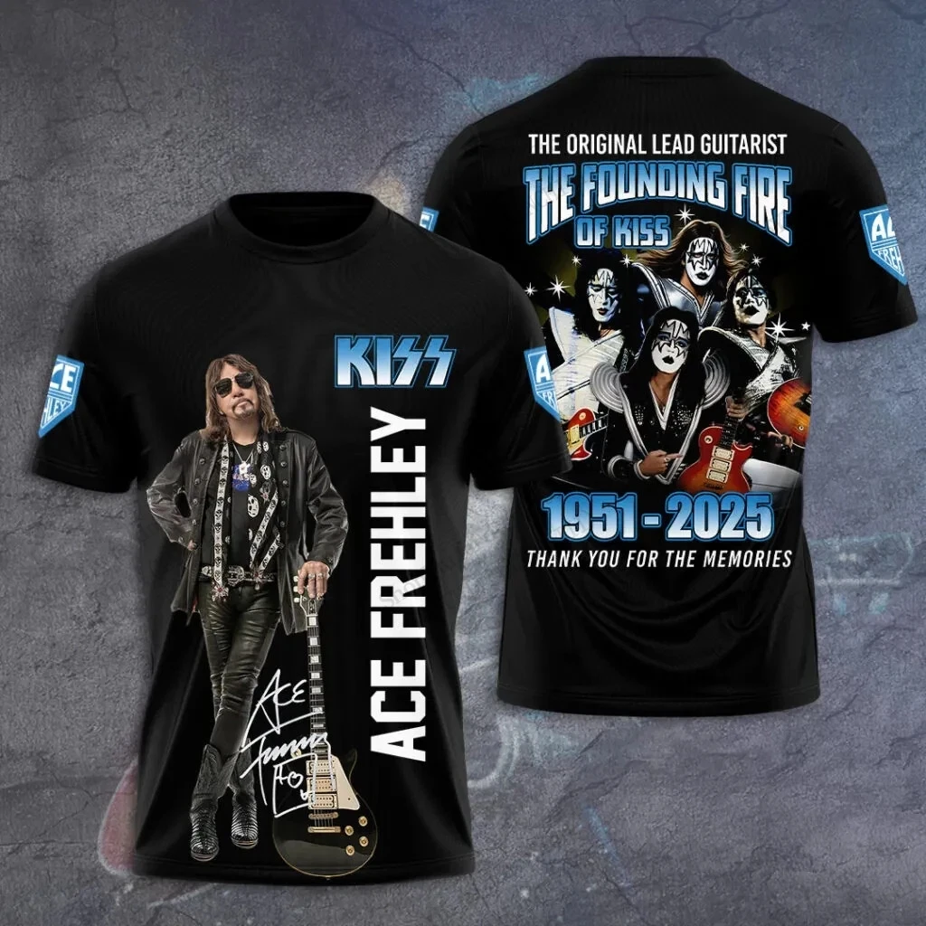 Camiseta 3D Rock Kiss Ace Frehley Band 2026 Novo Design Moda Hip Hop Street para Homens e Mulheres ﻿ ﻿ ﻿