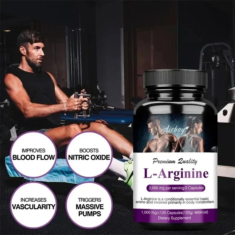 L-Arginine Supplement - Support Circulatory, Energy, Build Muscle, Increase Endurance & Performance, 120 Capsules