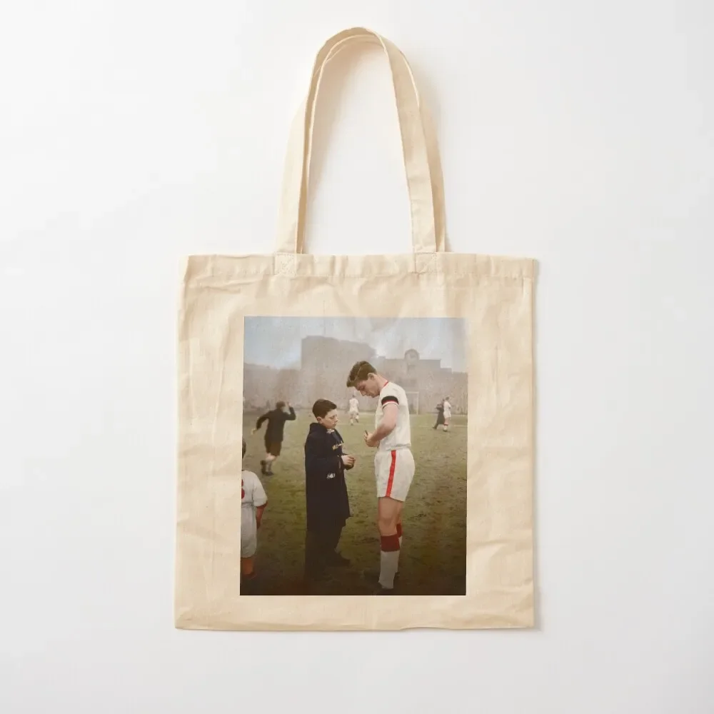 

Duncan Edwards with young fan in colour Tote Bag Shopper Fabric bag shopping trolley bag eco pack