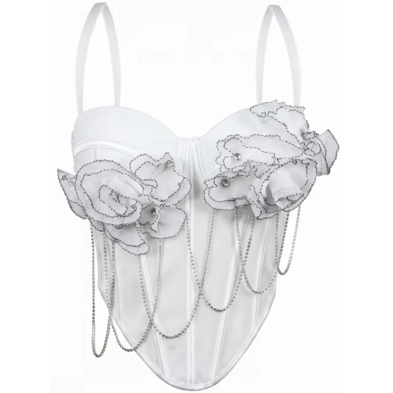 Rhinestones Female Corset Top Women Camis Nightclub Pearls Short Chest Binder Sexy Camisole Mujer Lingerie Tube Bra Debardeur