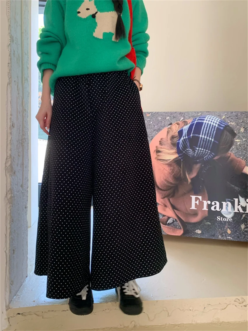 Alien Kitty Corduroy Straight Trousers Women Polka Dot Casual Knitted Sweaters Sweet Skirt Over Pants 2025 Daily New Slim Spring