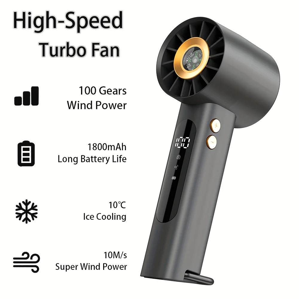 Tragbarer Hochgeschwindigkeits-Handventilator mit Kompass, Aufladbar, Mini-USB, Neu