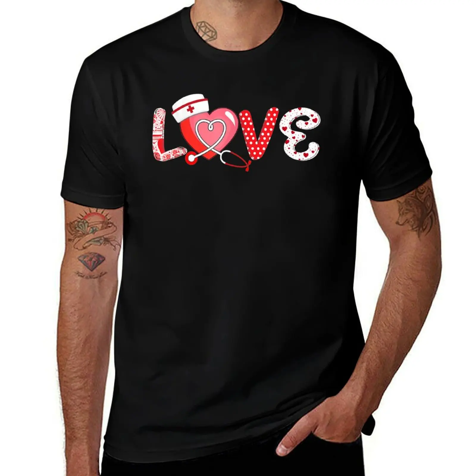Love Stethoscope Nurse Life Valentine's Day Nurse Valentine T-Shirt oversized sweat t shirts for men graphic