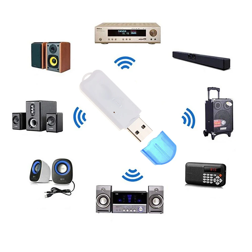 جهاز استقبال موسيقى ستيريو صغير USB متوافق مع بلوتوث، محول صوت ستيريو لاسلكي، طقم دونغل مع ميكروفون لمكبر صوت السيارة