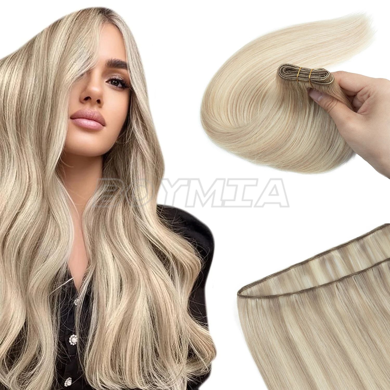 Ash Blonde Hair Wefts Human Hair Sew in Blonde Highlight Human Hair Weft Extensions Full Ends Double Weft Remy Hair Extensions