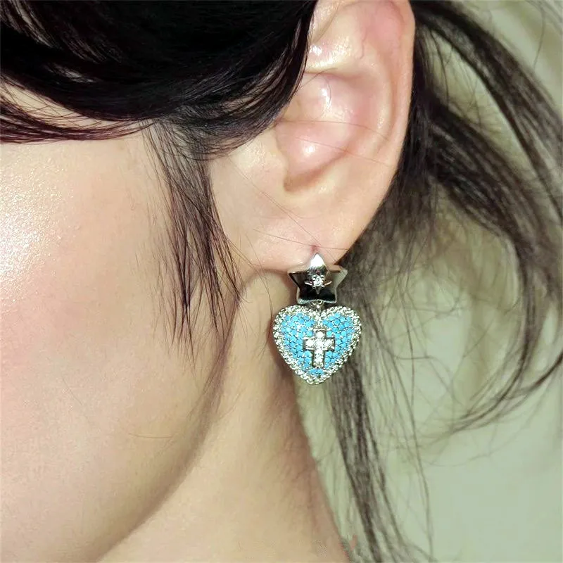

Fashion Blue Cross Star Love Heart Earrings For Women Creative New Jewelry Earings