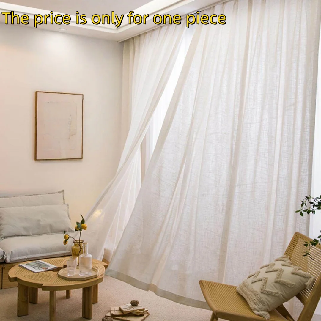 1 Stück japanischer cremefarbener Vorhang, transparenter Stoff, lichtdurchlässig, blickdicht, halbtransparentes Leinen, Dekoration für Schlafzimmer und Wohnzimmer