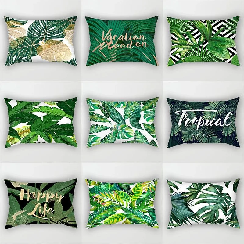 Tropical Plant Pattern Rectangular Polyester Pillowcase, Sofa Living Room Decorative Cushion Cover, Bedroom Bedside Pillow Cover