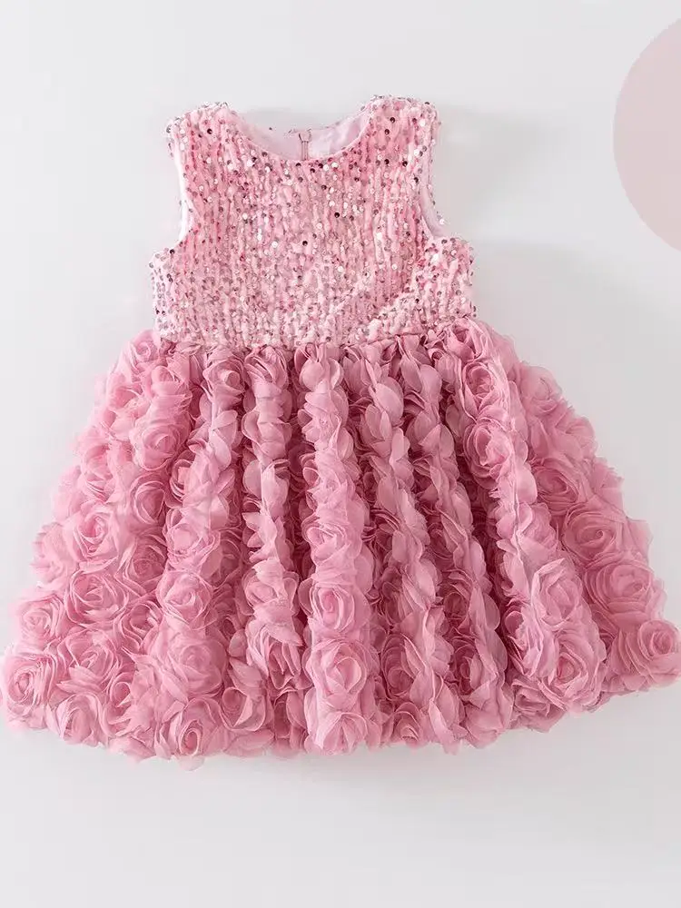 

Princess Dresses Children Spring/Autumn 2026 New Arrivals Girls' Slip Puffy Skirts Girls' Rose Floral Formal Dresses 90-130cm