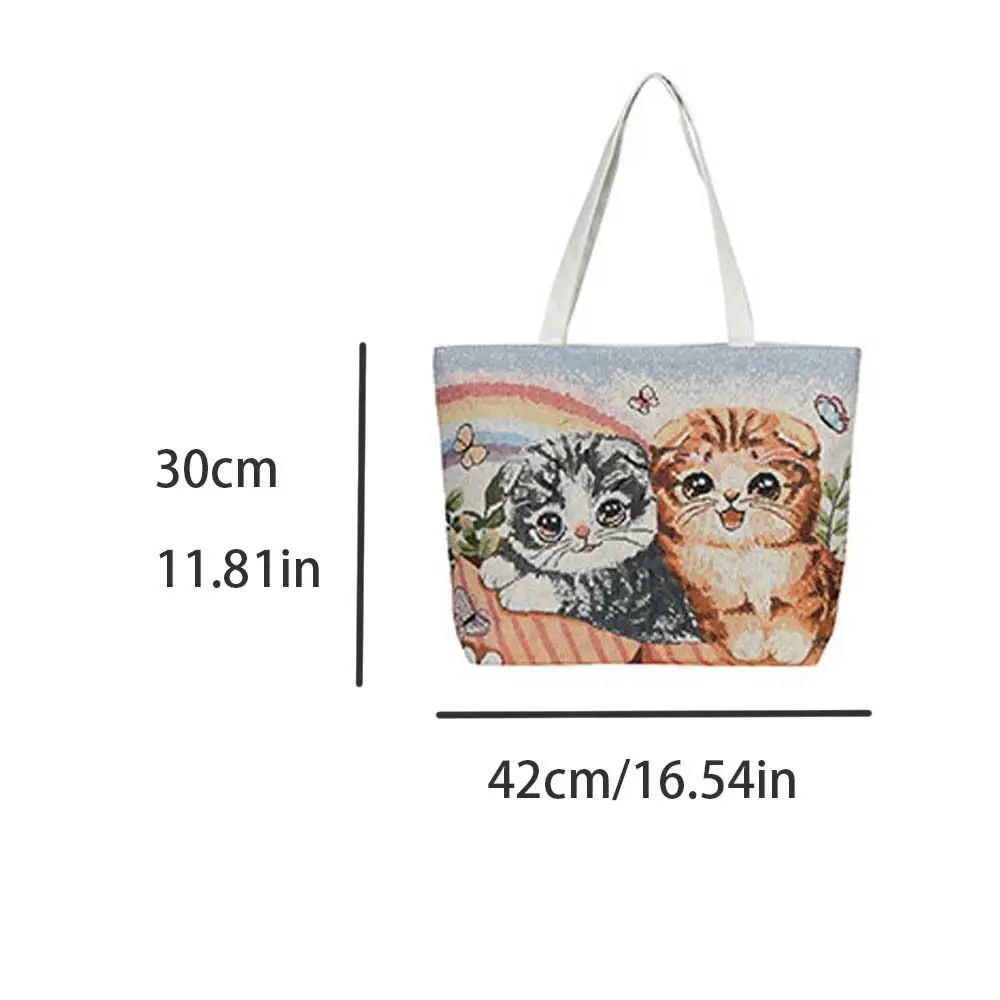 Butterfly Embroidery Ethnic Style Handbag Flower Rabbit Canvas Cat Tote Bag Korean Style Dog Cartoon Animal Shoulder Bag Outdoor