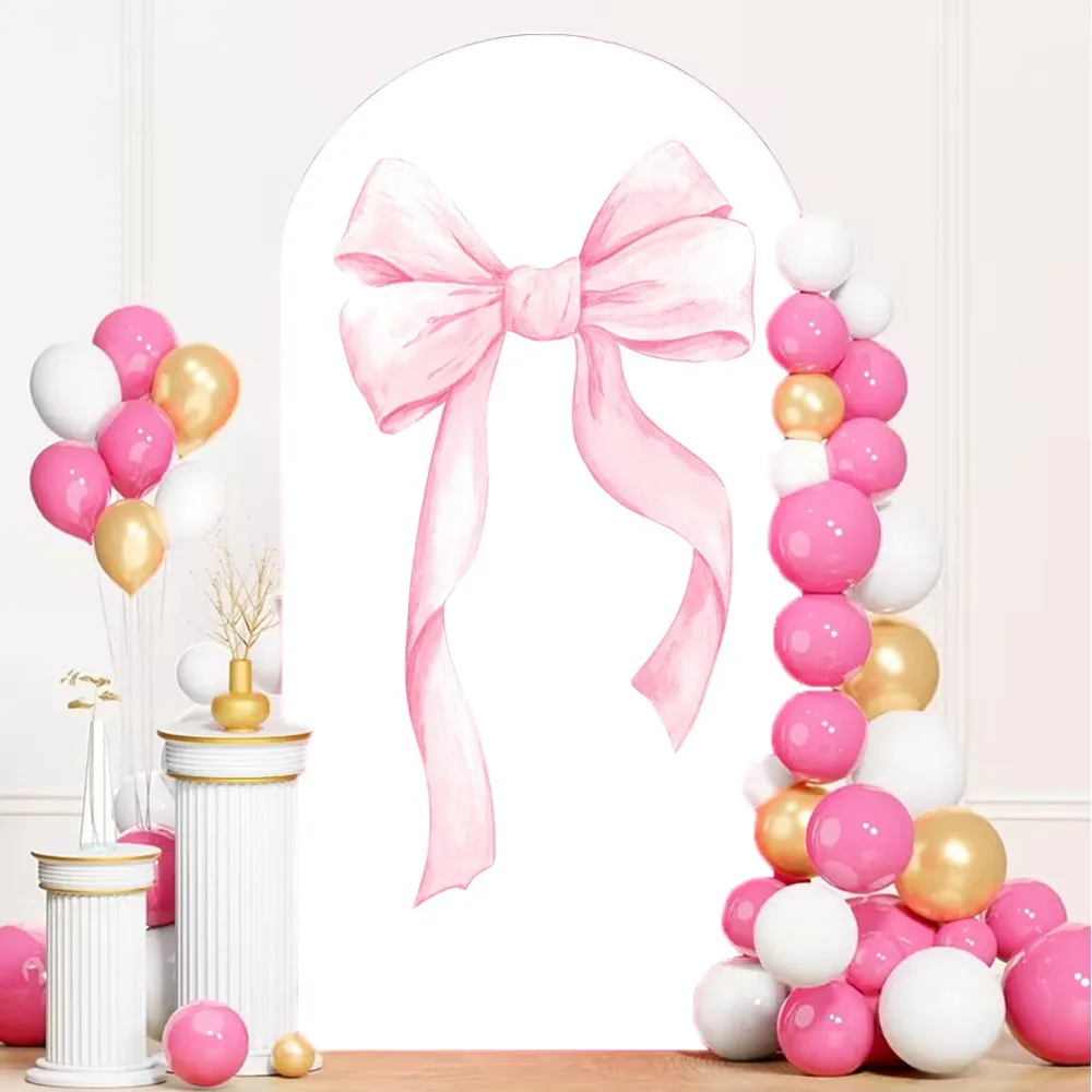 Pink Blue Bow Arch Cover Backdrop Girl Boy Birthday Party Gender Reveal Party Baby Shower Decoration Arched Photo Background