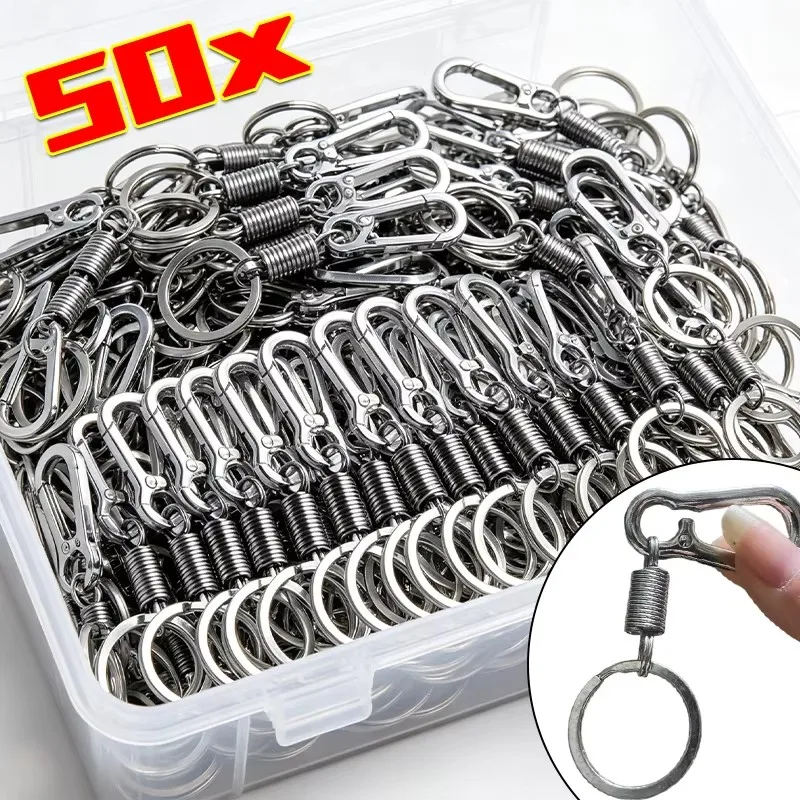 1/50pcs Metal Spring Keychains Carabiner Buckle Keyring for Men Anti-lost Outdoor Climbing Hook Key Chains Car Bag Accessories