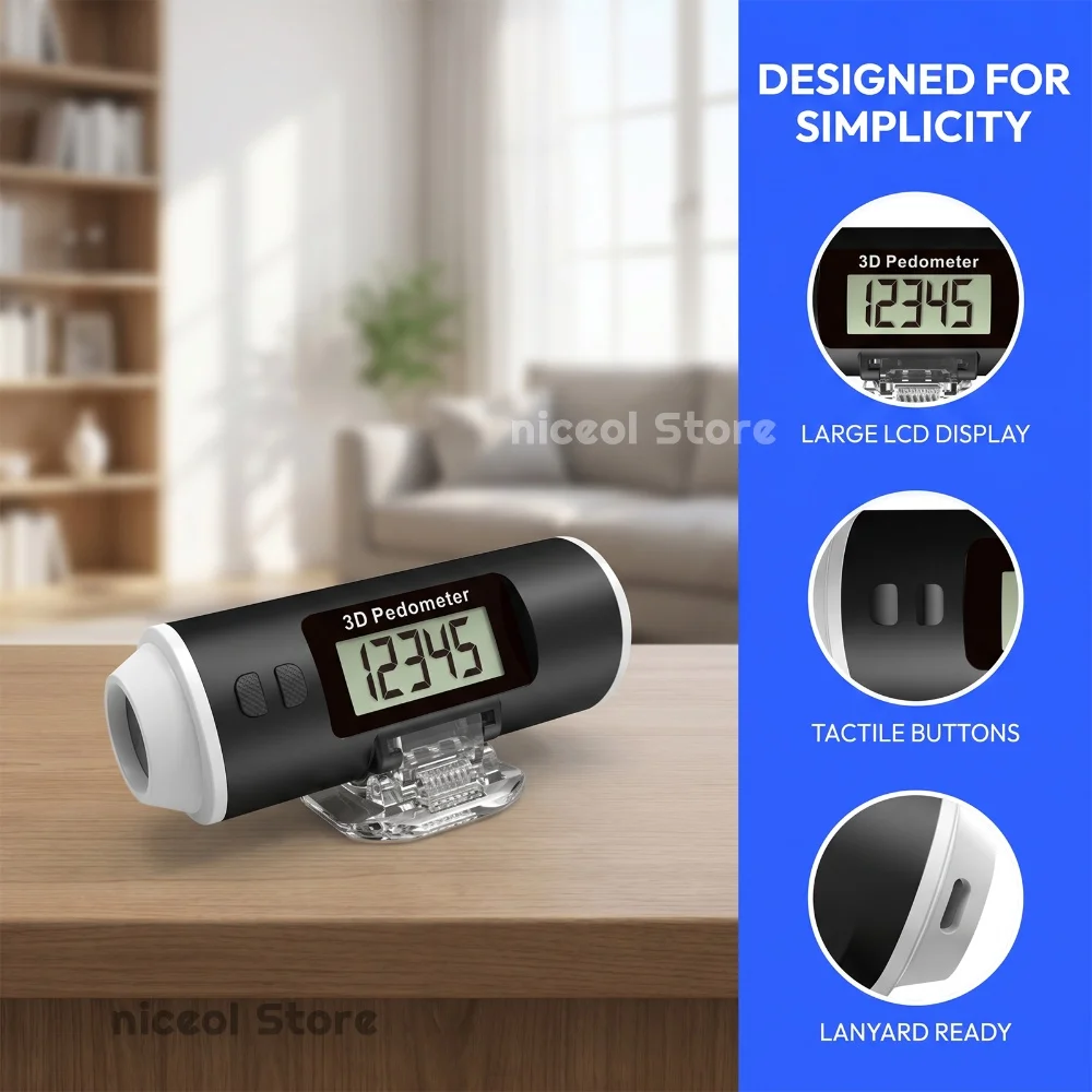 Clamp Step Counter Multifunctional Portable Step Tracker Type‑C Charging Waist Clip Pedometer for Outdoor Hiking and Running