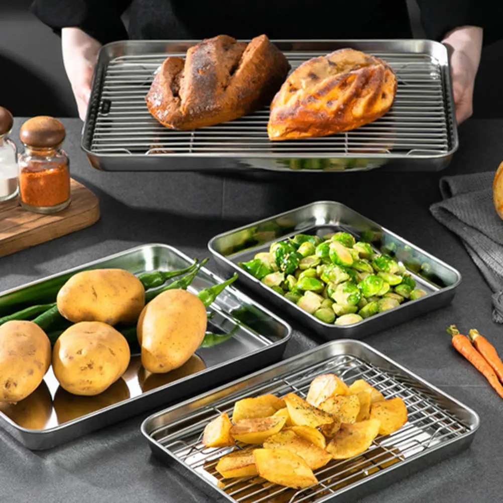 

1Set Stainless Steel Draining Rack Drying Plate Multifunctional Baking Tray Cooler Cooling Rack Kitchen Baking Supplies