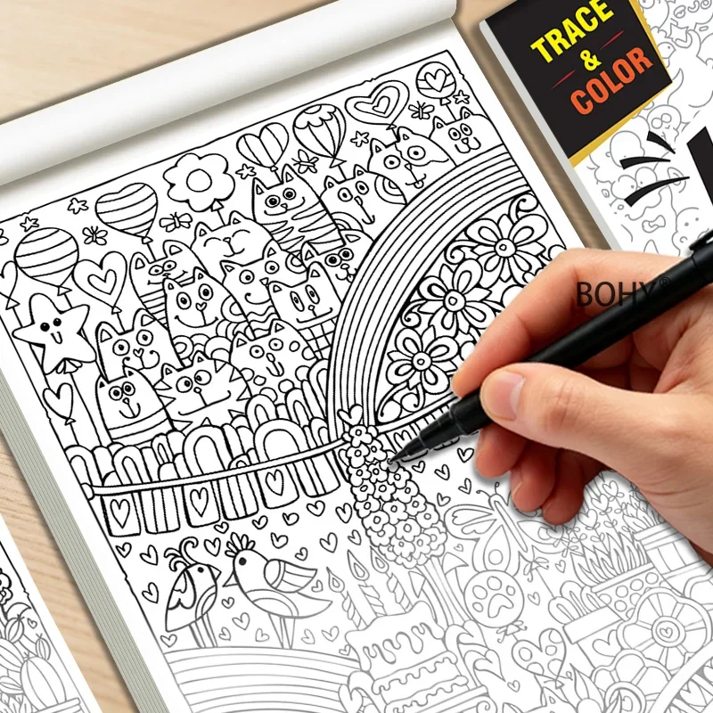1 Adult Decompression Multi Style Copying and Coloring Graffiti Album A5 Size 24 Pages Suitable for Novice Hand Drawing Practice
