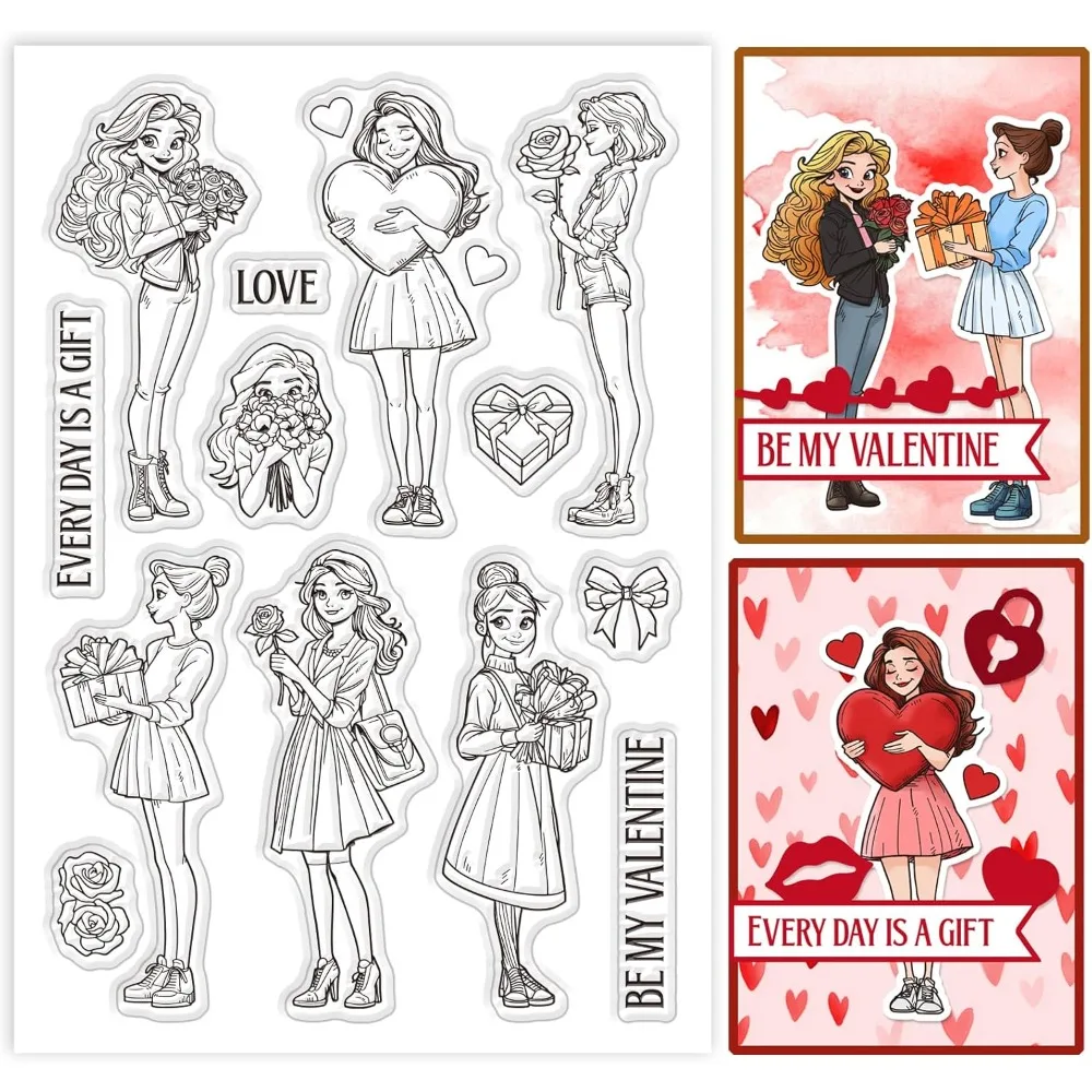 Valentinstag Lady Klare Stempel Geschenk Liebe Rose Schleife Frauen Silikon Klare Stempel Siegel Transparente Stempel für DIY Scrapbooking