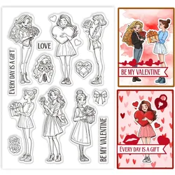 Valentine's Day Lady Clear Stamps Gift Love Rose Bow Women Silicone Clear Stamp Seals Transparent Stamps for DIY Scrapbooking