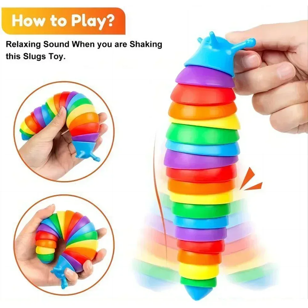 * Brinquedo fidget slug para crianças 18cm 3d colorido sensorial slug alivia diversão descompressão para criativo torção caterpillar brinquedos fidget