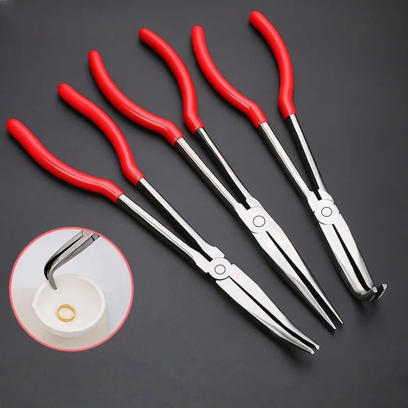 High-Temperature Resistant Multi-Functional45/90Degree Long Nose Pliers-Jewelry Tool for Melting Gold/Silver & Holding Crucibles