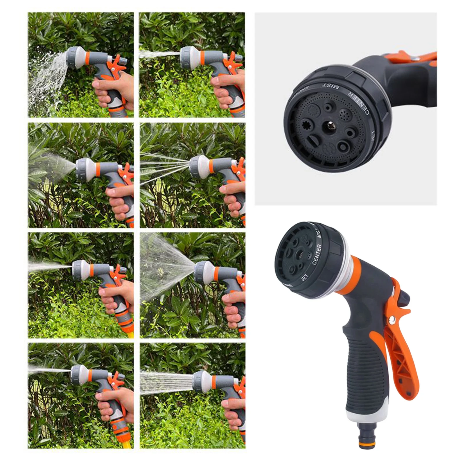 Wasserschlauchdüse, Wassersprühdüse für Gartenschläuche, Hochdruckbewässerung, Befestigungskopf mit 8 einstellbaren Sprühmustern