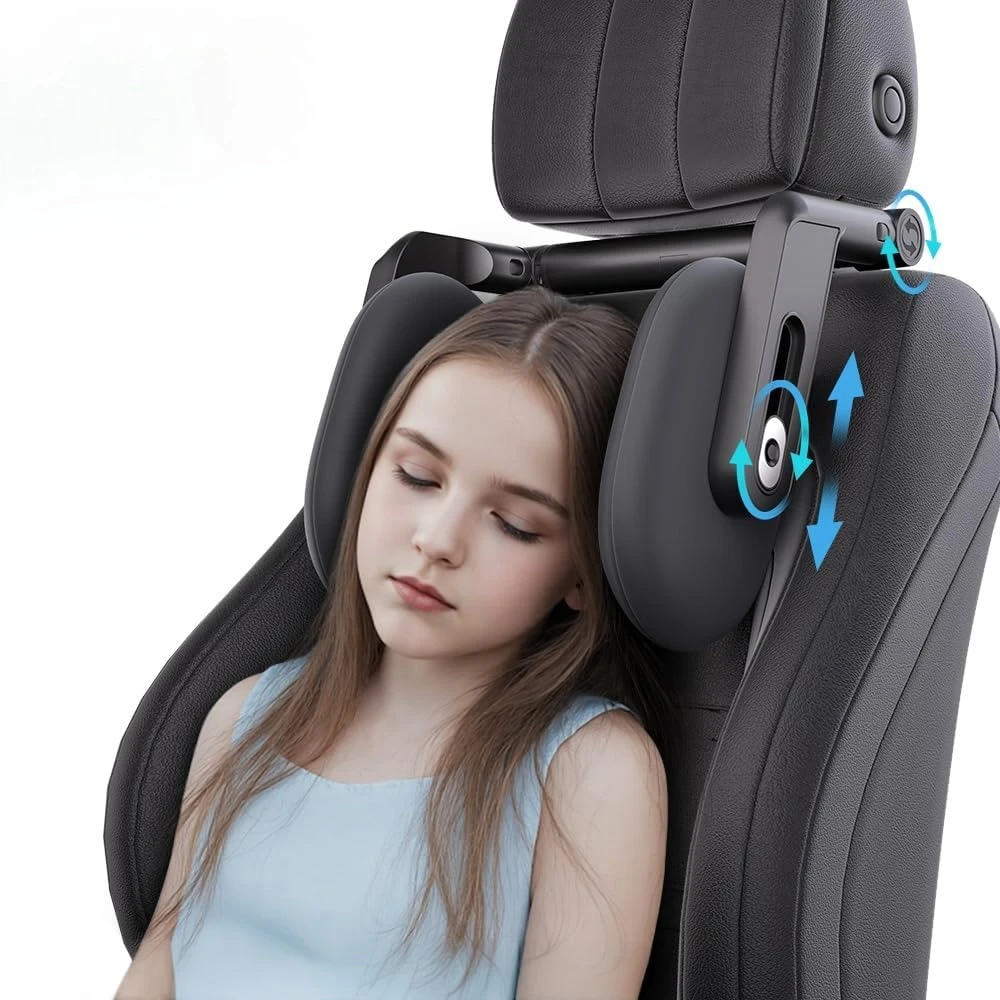 メモリーフォーム3dネックサポート枕-厚みのある車用ヘッドレスト-自由調整可能なネック保護枕-子供と大人の旅行用