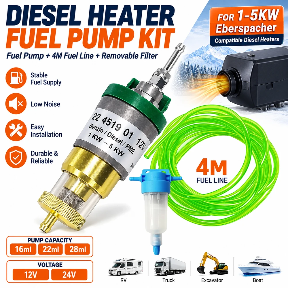 Ultra-Low Noise 12V24V Fuel Pump 16/22/28ml with 4M Fuel Line And Oil Filter for Eberspacher Universal Diesel Parking Heater