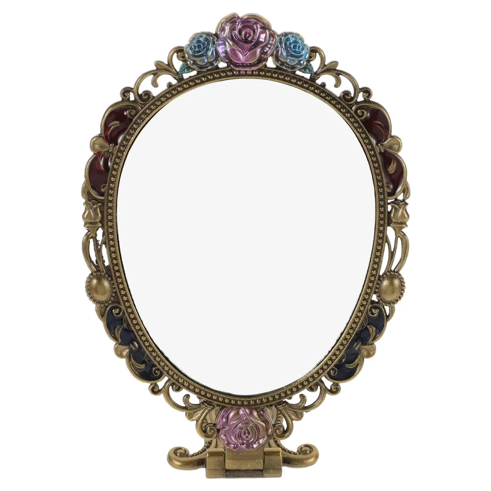 

Винтажное складное зеркало для макияжа с ручкой, женское зеркало в ретро-стиле, портативный аксессуар для макияжа, элегантный инструмент для красоты