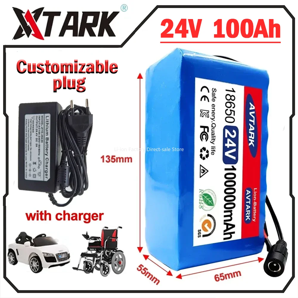 NEW 24V 7S3P 18650 Lithium-Ion Battery Pack 100Ah with 20A Balanced BMS for Scooter Electric Wheelchair ,+ 2A Charger