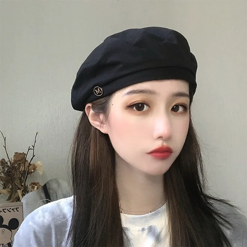 

Beret autumn/winter versatile black octagonal hat internet famous Korean version Japanese British retro painter hat trend