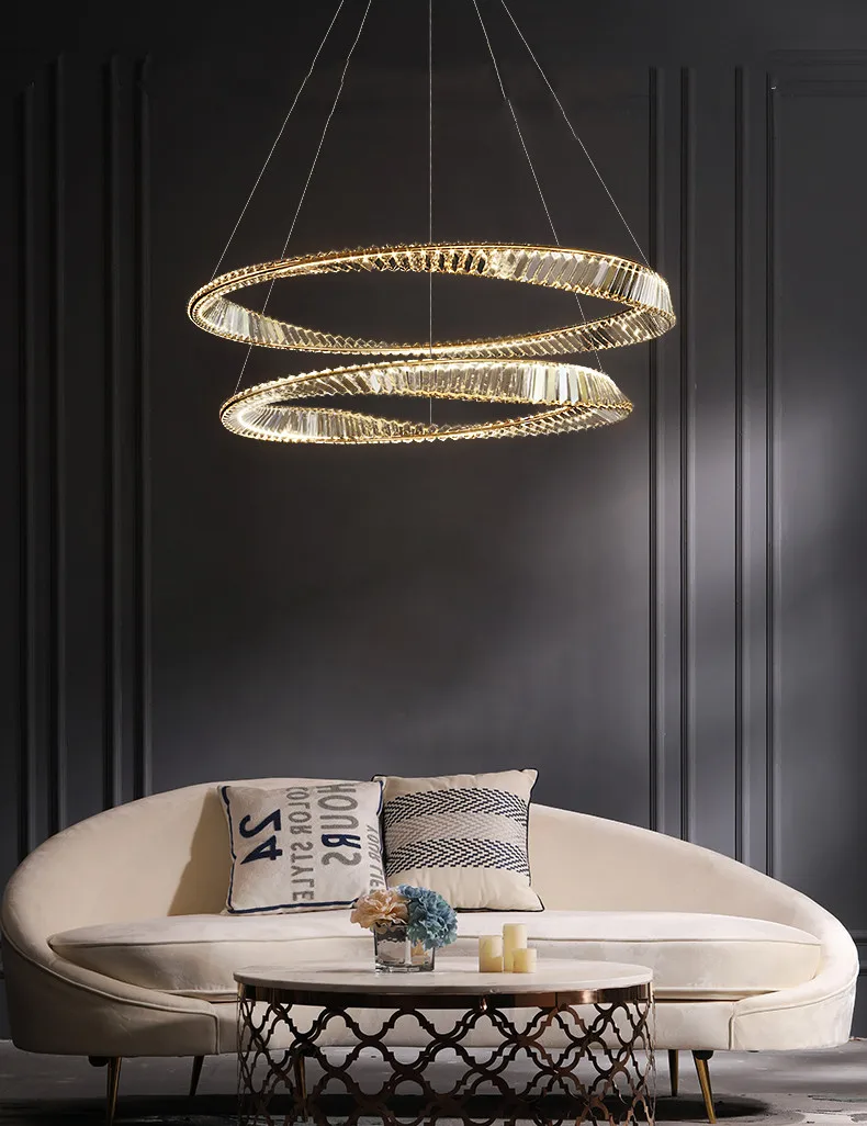 Living Room LED K9 Dimmable Pendant Lights Gold Irregular